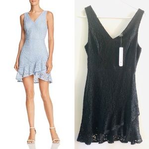 Aqua Bloomingdales Ruffle hem Lace Black Dress